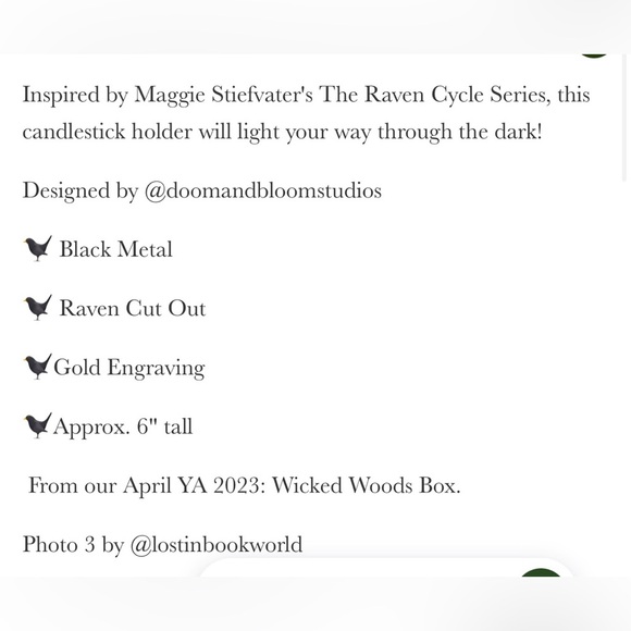 Raven Cycle Maggie Steifvater Candle Holder Taper Metal Crow - Picture 3 of 3